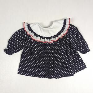 Vtg Bryan Dress Baby Girls Sz 3-6m Navy Polka Dot 80s Frilly